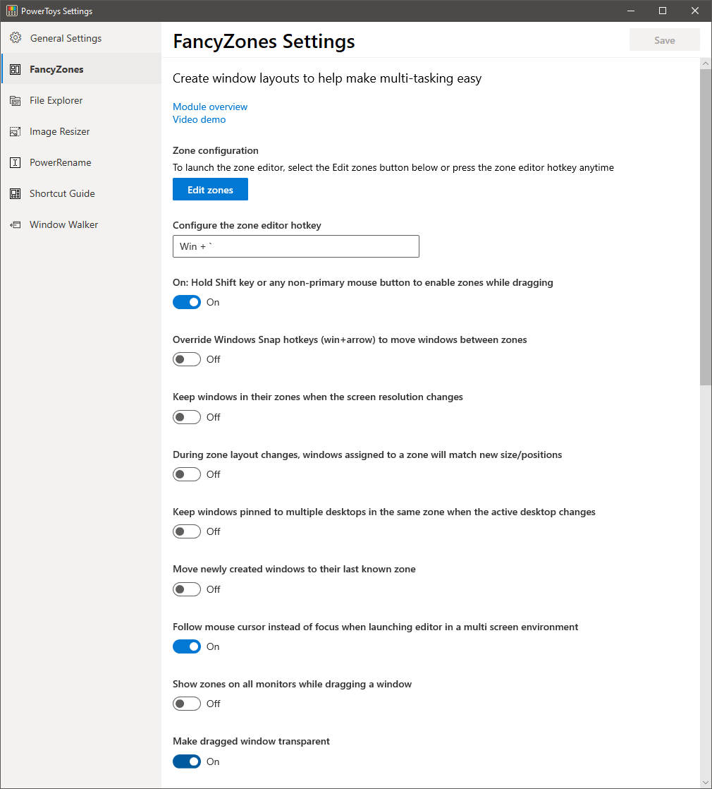 FancyZones Settings UI