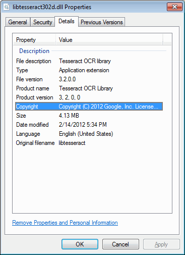 Windows 7 Properties' Details Tab