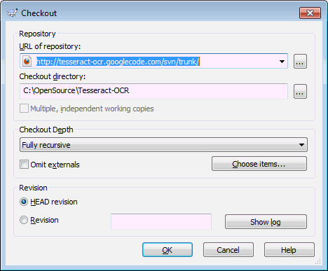 TortoiseSVN Checkout Dialog Box